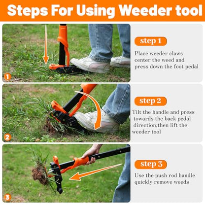 Weed Puller Tool, Stand Up Weed Puller Heavy Duty, Weeding Tool with 39" Ergonomic Long Handle and 4 Manganese Steel Claws, Easy Eject Mechanism, Weeding Without Bending, Pulling, or Kneeling