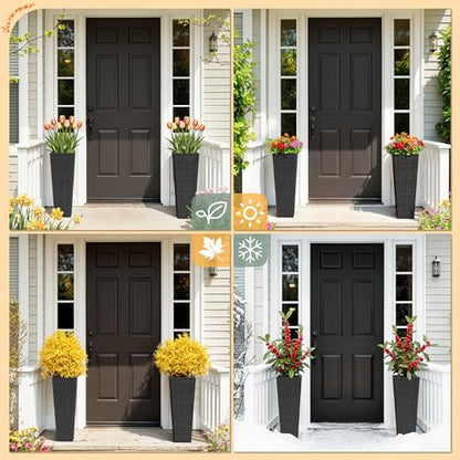Greesum 23 Inch Tall Plastic Planters (Set of 2), Black - color: Black, size: 23" Height without Tray