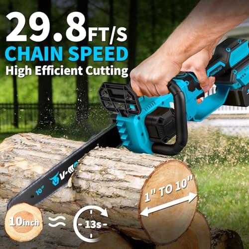 21V Battery Powered Chainsaw 10 Inch Brushless Telescopic Chainsaw - color: 10-inch Blue Telescopic Chainsaw