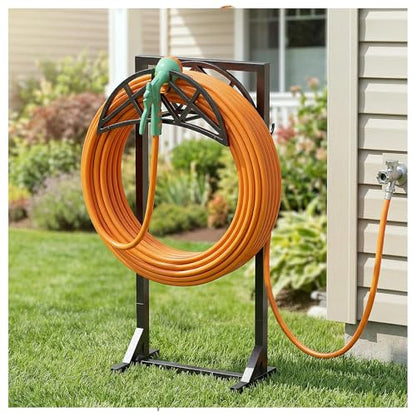 Garden Hose Reel, Heavy Duty Water Hose Holder for Outside - color: Matte Black