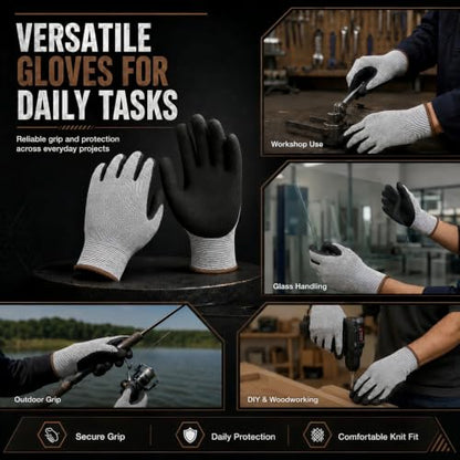 Level 5 Cut Resistant Work Gloves, Sandy Nitrile Grip, 1 Pair - color: Large(brown)