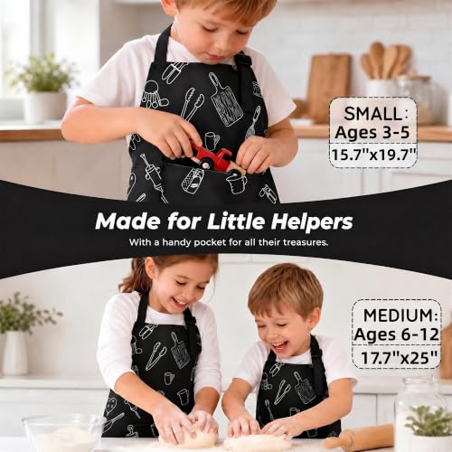 Kids Apron for Cooking, Toddler Apron with Pocket, Girls Boys Apron - color: Black, size: Small
