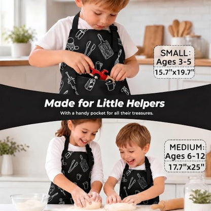 Kids Apron for Cooking, Toddler Apron with Pocket, Girls Boys Apron - color: Black, size: Small