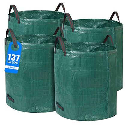 4 Pack 137 Gallons Reusable Yard Waste Bags Lawn Leaf Bags - style: 4pcs 137 gallons bags with double bottom