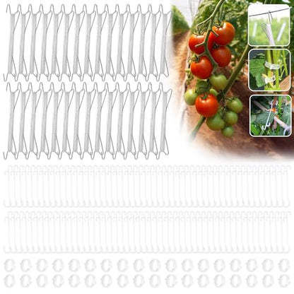 Tomato Support Hooks with Tomato Clips, Tomato Hooks with String 190pcs - size: 33.3ft-30ps