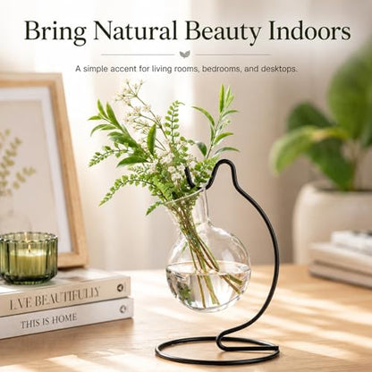 Plant Propagation Station, Plastic Vase with Metal Stand, Clear Plastic Hanging Vase, Hydroponic Planter for Office Home Wedding Tabletop Decoration (4)