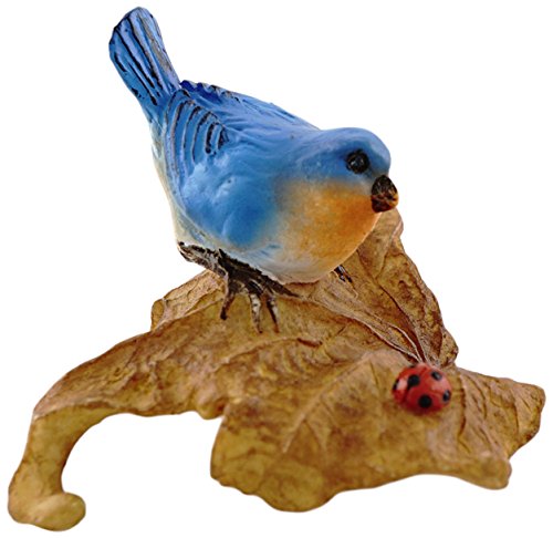 Top Collection Miniature Fairy Garden and Terrarium Statue, Bluebird on Leaf with Ladybug - color: Bluebird on Leaf With Ladybug
