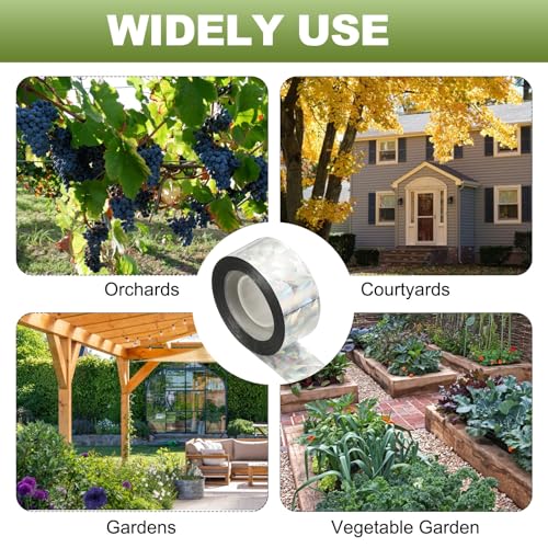 MECCANIXITY 164ft Long 1" Wide Silver Dual Side Reflective Holographic Flash Bird Scare Tape Ribbon to Keep Birds Away, Hang Tie on Garden Farm Orchards Balcony Patio Yard Fence, Floral - size: 164ft x 0.94in