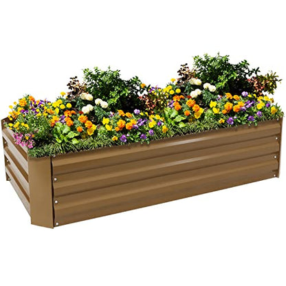 Sunnydaze Galvanized Raised Garden Bed, Rectangle, 4x2x1 ft, Brown - color: Brown