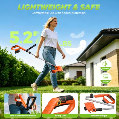 Electric Weed Wacker Eater String Trimmer Weed Whacker Battery Operated 21V - color: Orange