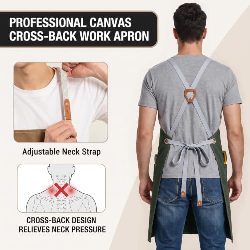 KTMOUW 2 Pack Chef Apron for Men Women with Large Pockets, Adjustable Apron - color: Black+green