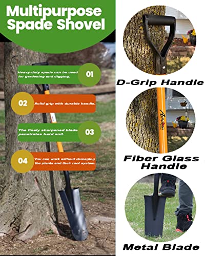 Ashman Drain Spade Shovel (Pack of 6) - 48-Inch Long D Handle Spade - Heavy Duty Handle with Thick Metal Blade - Premium Quality Orange Multi Purpose Shovel. - size: 6 Pack, style: Drain Spade Shovel