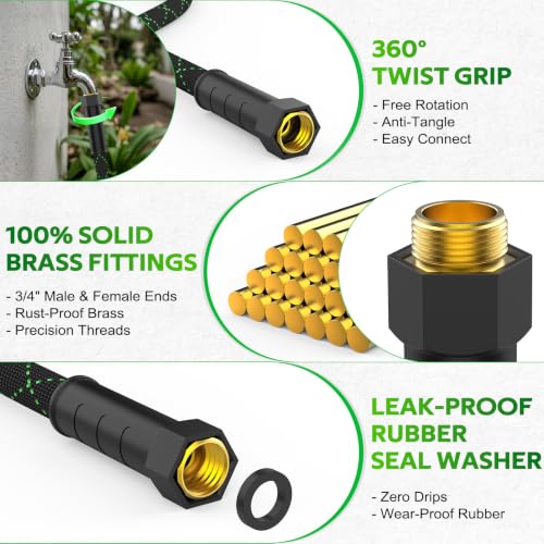 Garden Hose 50 FT, Non-Expandable Kink Free Water Hose,Lightweight Flexible - size: 50ft