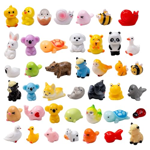 42pcs Mini Resin Animal 42 Styles Figures Bulk Tiny Resin Animals Little Miniature Small Animal for Micro Fairy Garden Landscape Accessories Dollhouse Hide Crafts Decor Aquarium - color: Opaque-42pc