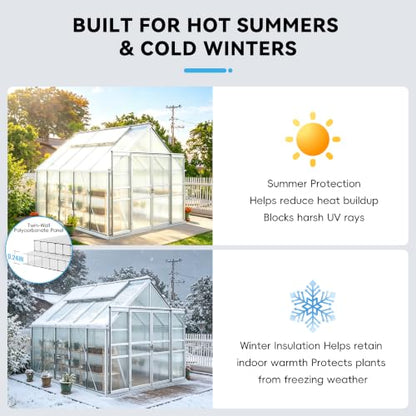 8 Pcs Greenhouse Panel, 8'FT x 4'FT x 0.24"IN Twin-Wall Polycarbonate Sheet - size: 8'FT x 4'FT x 0.24"IN
