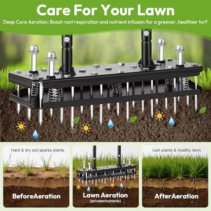Manual Lawn Aerator, All Metal 21 Tines, Self-Clean - size: S