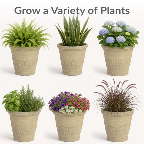 Sunnydaze Arabella 16'' Plastic Planter Pot for Plants, Beige - color: Beige, size: 16 in