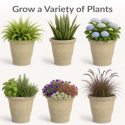 Sunnydaze Arabella 16'' Plastic Planter Pot for Plants, Beige - color: Beige, size: 16 in