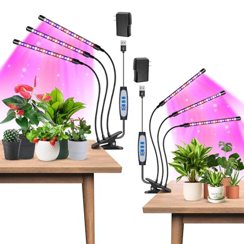 Garpsen LED Grow Light, 2PCS 3 Heads Full Spectrum Plant Light with Clip - size: (2 Pack)3 Arms