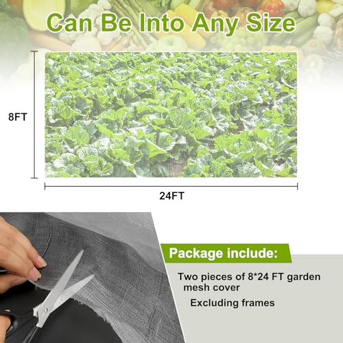 RIFNY Garden Netting for Raised Beds Garden Protection Plant, 2 Pcs 8x24Ft - color: White-2 Pack, size: 8x24 ft