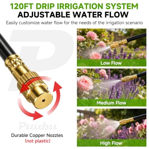 120FT Garden Watering System w/26 Nozzles,360° Bendable Drip Irrigation Kit