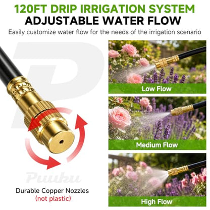 120FT Garden Watering System w/26 Nozzles,360° Bendable Drip Irrigation Kit