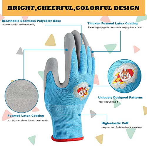 Kids-Gardening-Gloves for Age 3-12, Rubber-Coated Garden Yard Work-Gloves for Children Toddlers Boys & Girls - color: 3 Pair - Blue, Yellow, Pink