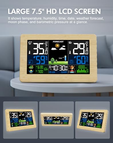 Weather Station Wireless Indoor Outdoor Thermometer, Digital Thermometer, Large Display Home Weather Stations with Weather Forecast, Atomic Clock, Barometric Pressure, B