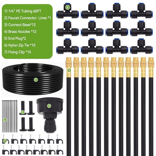 Drip Irrigation System Kit 60ft Garden Watering Misting System - size: 60ft+12pcs nozzles and connectors