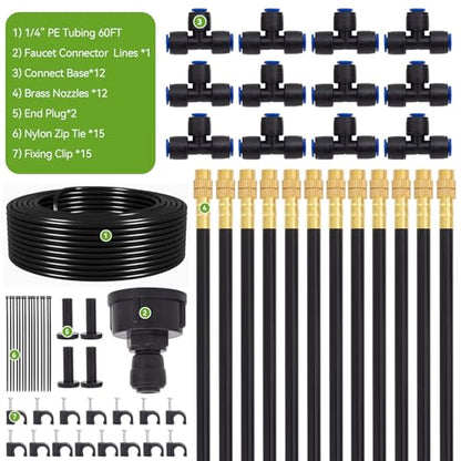 Drip Irrigation System Kit 60ft Garden Watering Misting System - size: 60ft+12pcs nozzles and connectors