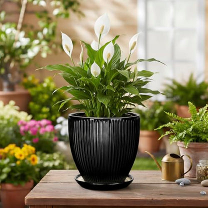 6 Inch Ceramic Planter, Indoor Plant Pots with Saucer, Black - color: Black, size: 6 Inch