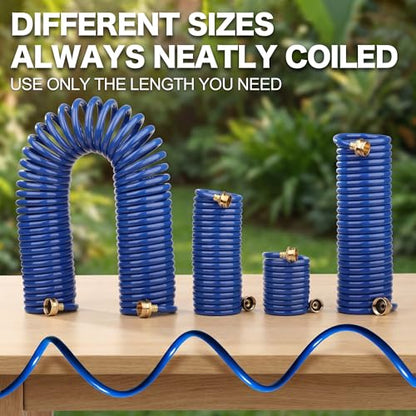 25FT Blue EVA Coil Garden Hose with Metal Fittings - color: Blue, size: 25 feet