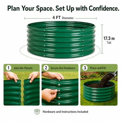 17" Tall 4FT Round Raised Garden Bed, 2 Pack Galvanized Raised Box, Green - color: Green, size: 4×4×1.5 Ft