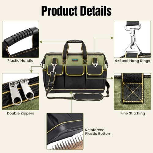 20 Inch Heavy Duty Tool Bag, 16-Pocket Tool Box Organizer, Green - color: Green, size: 20 Inch