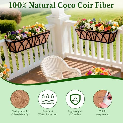 Halatool 4 Pack 36 Inch Trough Coco Fiber Replacement Window Box Liners Pre-Formed Coconut Liners for Planters Natural Coco Liner for Wall Hanging Basket Flower Pot Fence and Railing - size: 36 in