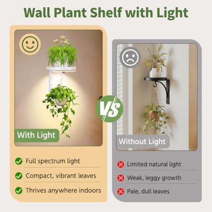 LASZOLA Plant Hanger Holder Shelf Wall Indoor with Lights, 2 Pcs White - color: White, size: 2