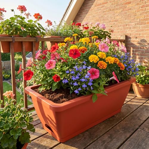 CADUKE Railing Planter Box, Porch Railing planters - color: Red