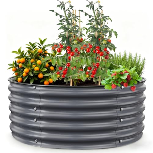Gruper Raised Garden Bed, 3.5ft x 17'' Tall Round Metal Planter - color: Deep Grey, size: 42x42x17in