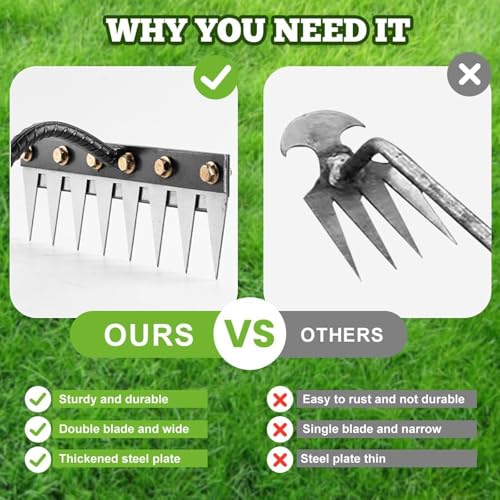 Garden Weeding Rake, Upgraded Detachable Weeder Puller Tool, Manganese Steel Iron Weeding Rakes for Weeding, Yard, Farm... (6 Tines)