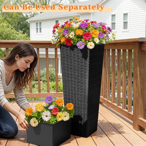 Greesum 32 Inch Tall Plastic Planters (Set of 2), Black - color: Black, size: 30" Height without Tray