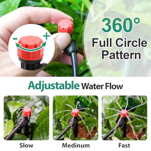RedChili 10 Pieces Drip Emitters for 1/4" Drip Irrigation Tubing, Adjustable 360 Degree Stream Drip Emitters with Stake 360° Full Circle 8 Hole Stream Emitters Garden Two Way Irrigation Micro Drippers - size: 25P StreamEmitter(Two Way)