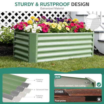 Galvanized Steel Raised Garden Bed, 4x2x1.4ft, 2Pack, Green - color: Olive Green, size: 4×2×1.4 ft (2 Packs)