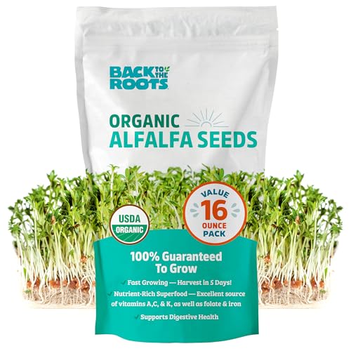 Back to the Roots 100% Organic Alfalfa Seeds | 1 Pound Non-GMO | Nutrient Dense, Easy to Grow, Rich in Fiber - color: Alfalfa 1lb