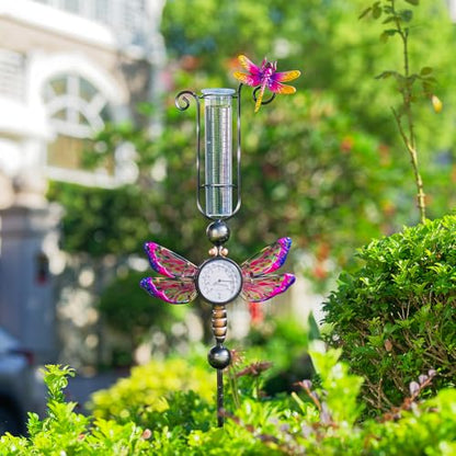 Rain Gauge Outdoor with 7 Inch Plastic Tube - color: Purple-Dragonfly