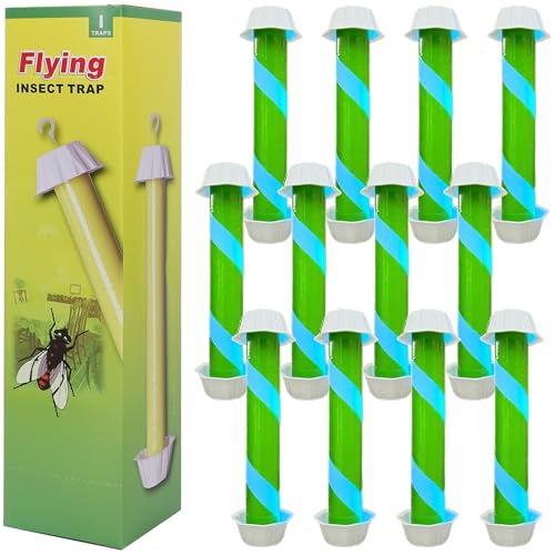 Fly Stick Sticky Fly Traps for Indoors Outdoor 12pk, Sticky Hanging Fly Stick, Flying Insect Trap, wasp Trap（Fluorescent Strip Green） - color: Green fluorescent strip