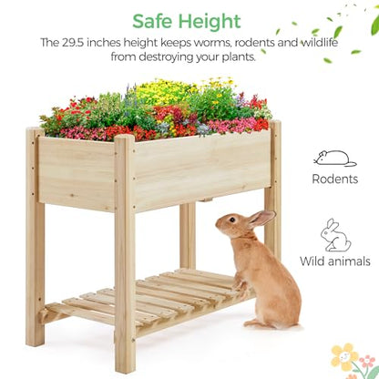 Yaheetech 34" Raised Garden Bed with Legs, Wooden Planter Box, 2Pcs - color: Natural Wood, size: 34" L x 18" W x 30" H(Set of 2)