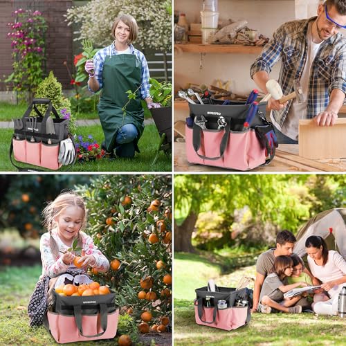WORKPRO Garden Tool Bag, 10 Pockets and Shoulder Strap, Pink - color: Pink