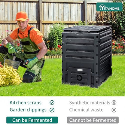 YITAHOME 120 Gallon (450L) Large Outdoor Garden Waste Container, Bin with Snap-on Top Lid and Aeration System, Lightweight Yard Waste Barrel, Easy Assembly