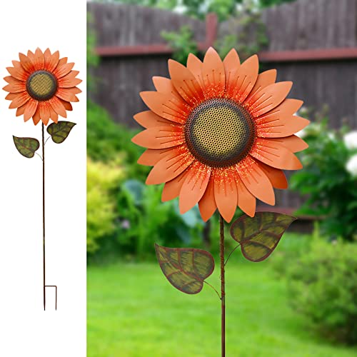 Flower Garden Stakes Metal Spring Yard Sign Decorative Sunflower Plant Stake Lawn Art Patio Decor Pathway Ornaments Indoor Outdoor Decoration (84.5" H) - color: 84.5"h
