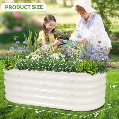 Galvanized Raised Garden Bed - 2 Pcs 4x2x1.4FT Planter Box, White - color: White, size: 4x2x1.4ft